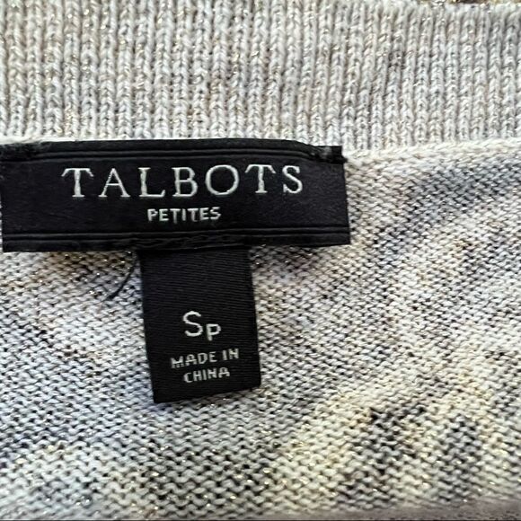 Talbots Petites Black + Gold Metallic Damask Print Long Sleeve Cardigan SP - Picture 7 of 8